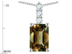 Star K  8x6mm Octagon Emerald Cut Genuine Smoky Quartz Three Stone Pendant Necklace