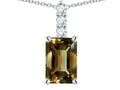 Star K  8x6mm Octagon Emerald Cut Genuine Smoky Quartz Three Stone Pendant Necklace