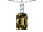 Star K  8x6mm Octagon Emerald Cut Genuine Smoky Quartz Three Stone Pendant Necklace