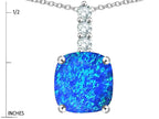 Star K  7mm Cushion-Cut Blue Created Opal Three Stone Pendant Necklace
