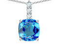 Star K  7mm Cushion-Cut Genuine Blue Topaz Three Stone Pendant Necklace