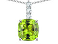 Star K  7mm Cushion-Cut Genuine Peridot Three Stone Pendant Necklace