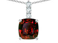 Star K  7mm Cushion-Cut Genuine Garnet Three Stone Pendant Necklace