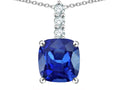 Star K  7mm Cushion-Cut Created Sapphire Three Stone Pendant Necklace