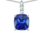 Star K  7mm Cushion-Cut Created Sapphire Three Stone Pendant Necklace