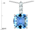 Star K  7mm Cushion-Cut Simulated Aquamarine Three Stone Pendant Necklace
