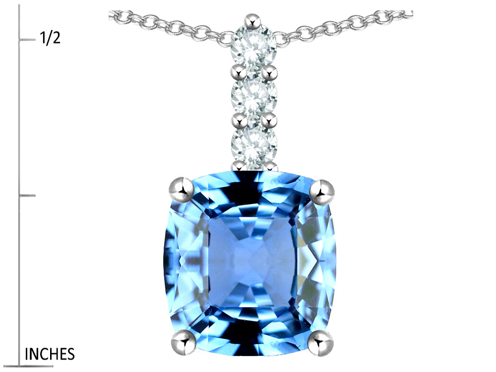 Star K  7mm Cushion-Cut Simulated Aquamarine Three Stone Pendant Necklace