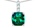 Star K  7mm Cushion-Cut Simulated Emerald Three Stone Pendant Necklace