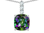 Star K  7mm Cushion-Cut Rainbow Mystic Topaz Three Stone Pendant Necklace