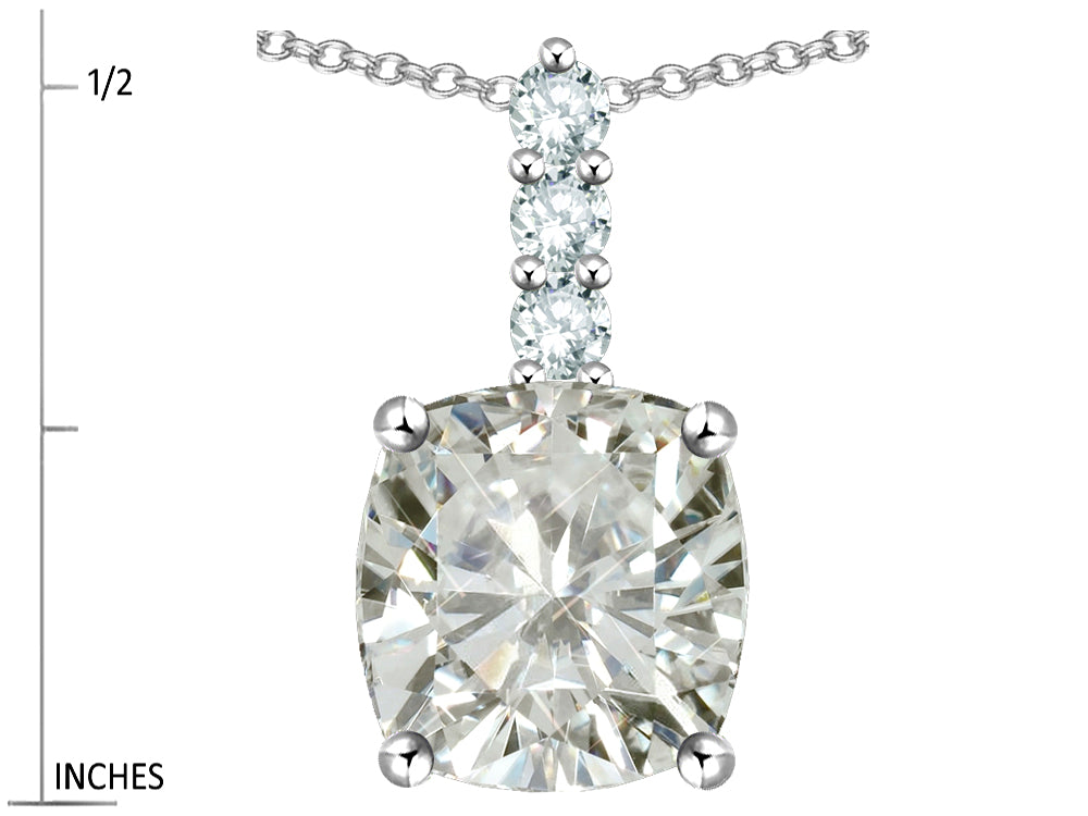 Star K  7mm Cushion-Cut Genuine White Topaz Three Stone Pendant Necklace