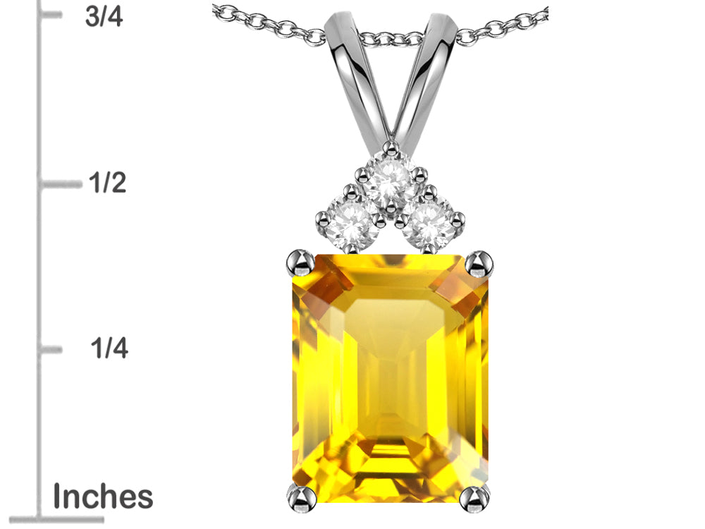 Star K  Emerald Cut 10x8 mm Genuine Citrine Pendant Necklace