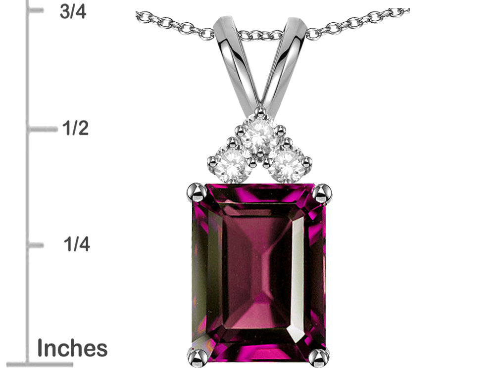 Star K  Emerald Cut 10x8 mm Genuine Rhodolite Pendant Necklace