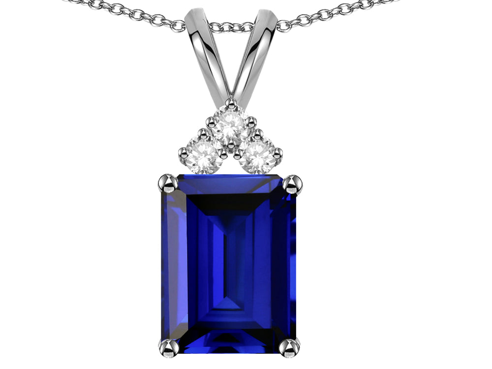 Star K  Emerald Cut 10x8 mm Created Sapphire Pendant Necklace