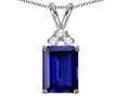 Star K  Emerald Cut 10x8 mm Created Sapphire Pendant Necklace