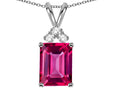 Star K  Emerald Cut 10x8 mm Simulated Pink Tourmaline Pendant Necklace