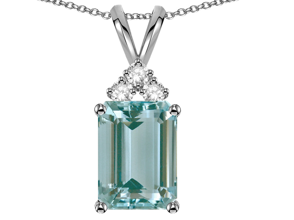 Star K  Emerald Cut 10x8 mm Simulated Aquamarine Pendant Necklace
