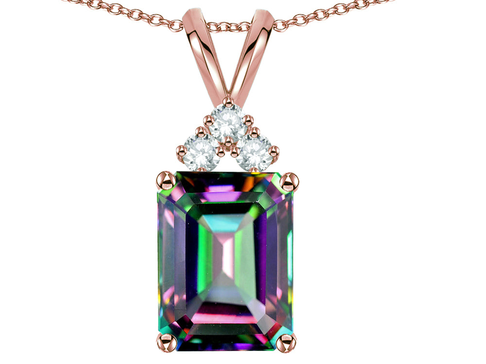 Star K  Emerald Cut 10x8 mm Rainbow Mystic Topaz Pendant Necklace