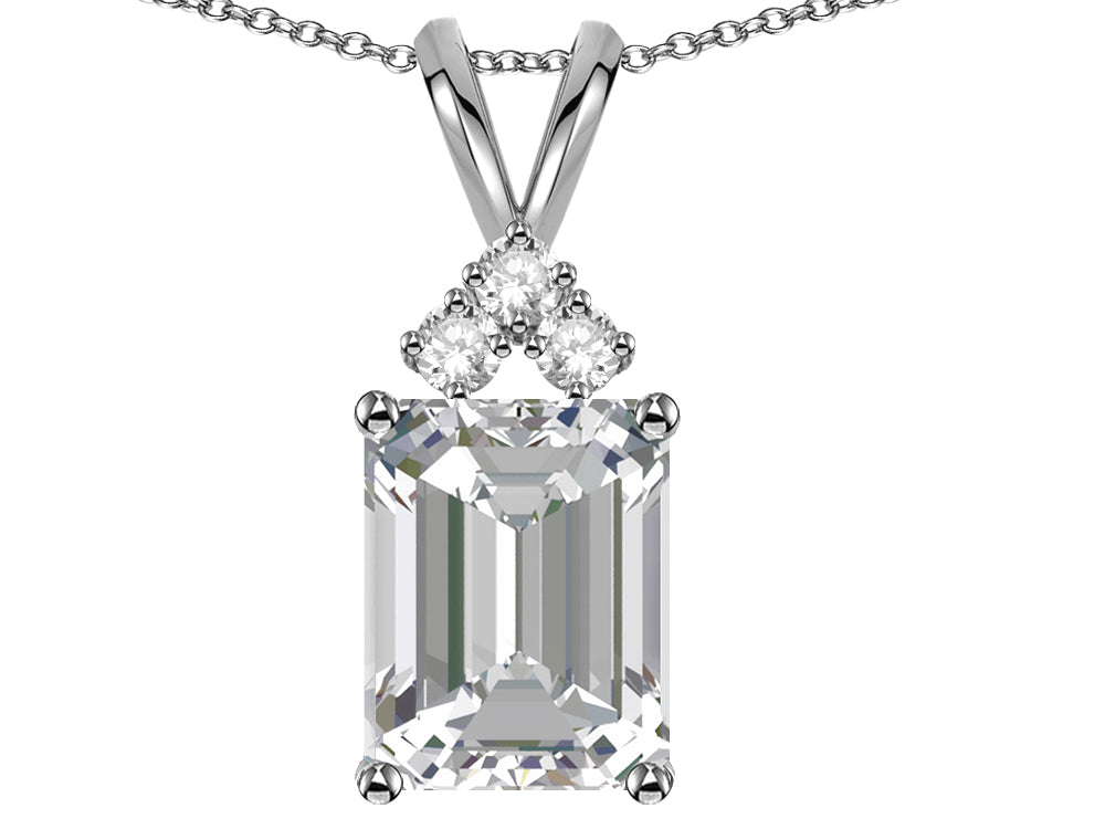 Star K  Emerald Cut 10x8 mm Genuine White Topaz Pendant Necklace