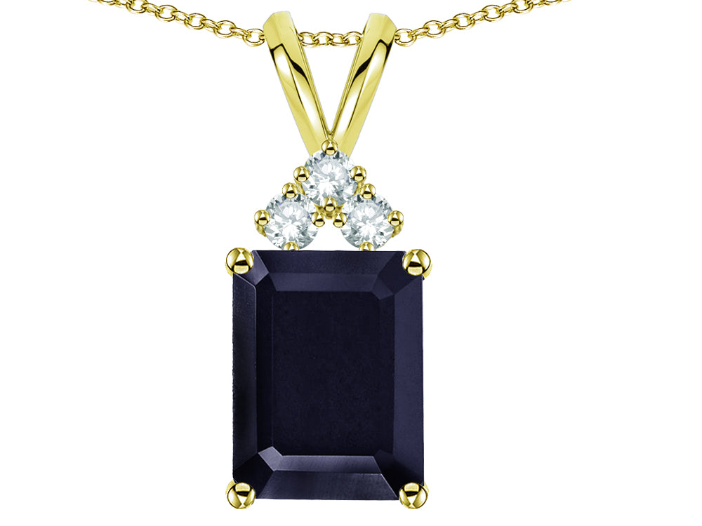 Star K  Emerald Cut 10x8 mm Genuine Black Sapphire Pendant Necklace