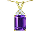 Star K  Emerald Cut 10x8 mm Genuine Amethyst Pendant Necklace