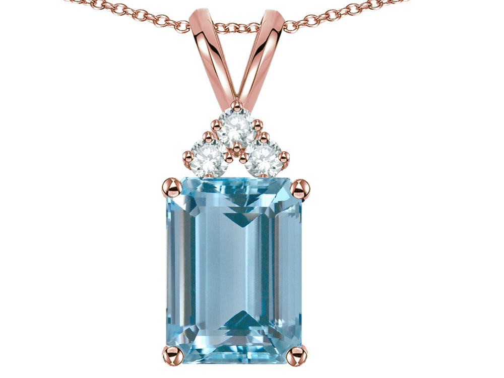Star K  Emerald Cut 10x8 mm Genuine Sky Blue Topaz Pendant Necklace