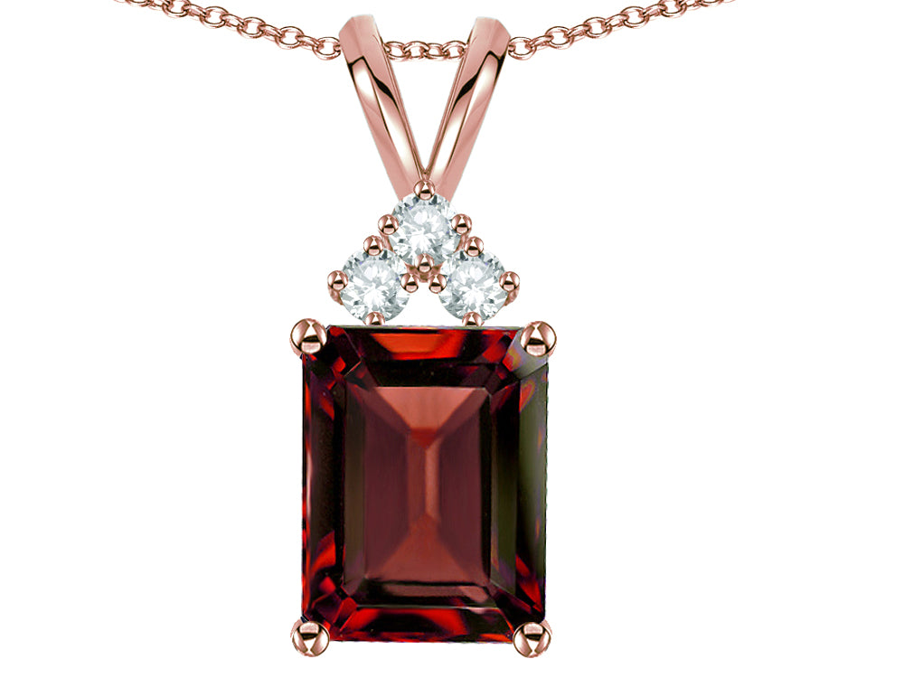 Star K  Emerald Cut 10x8 mm Genuine Garnet Pendant Necklace