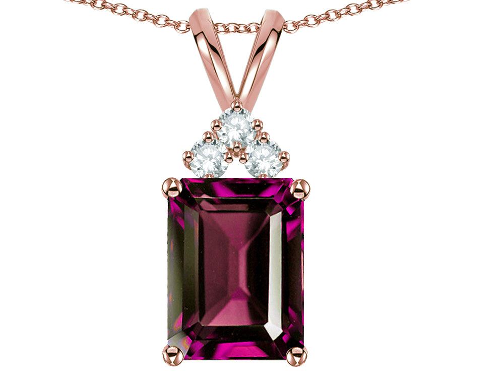 Star K  Emerald Cut 10x8 mm Genuine Rhodolite Pendant Necklace