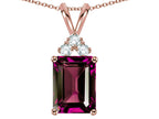 Star K  Emerald Cut 10x8 mm Genuine Rhodolite Pendant Necklace