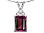Star K  Emerald Cut 10x8 mm Genuine Rhodolite Pendant Necklace