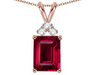 Star K  Emerald Cut 10x8 mm Created Ruby Pendant Necklace
