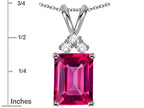 Star K  Emerald Cut 10x8 mm Simulated Pink Tourmaline Pendant Necklace