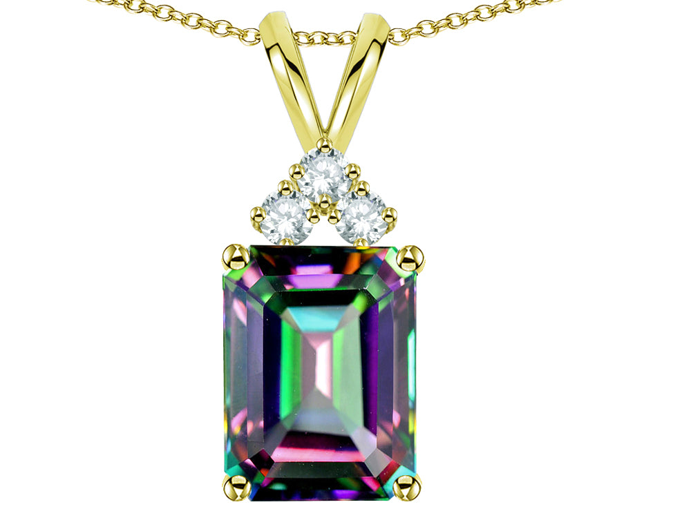 Star K  Emerald Cut 10x8 mm Rainbow Mystic Topaz Pendant Necklace