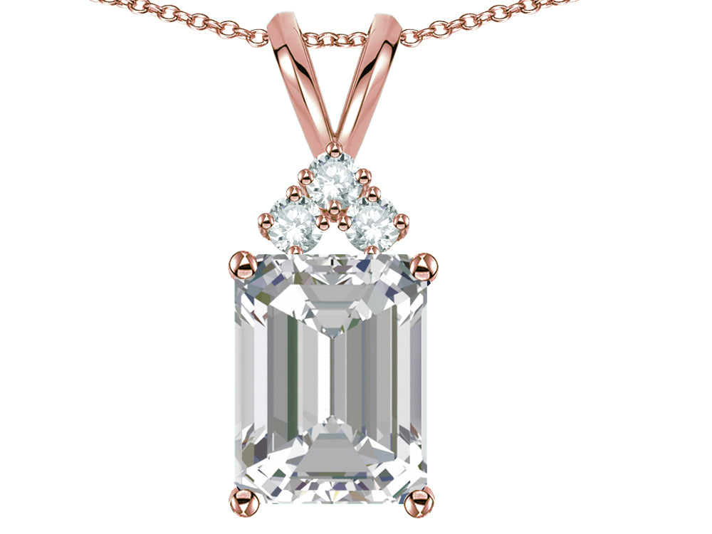 Star K  Emerald Cut 10x8 mm Genuine White Topaz Pendant Necklace