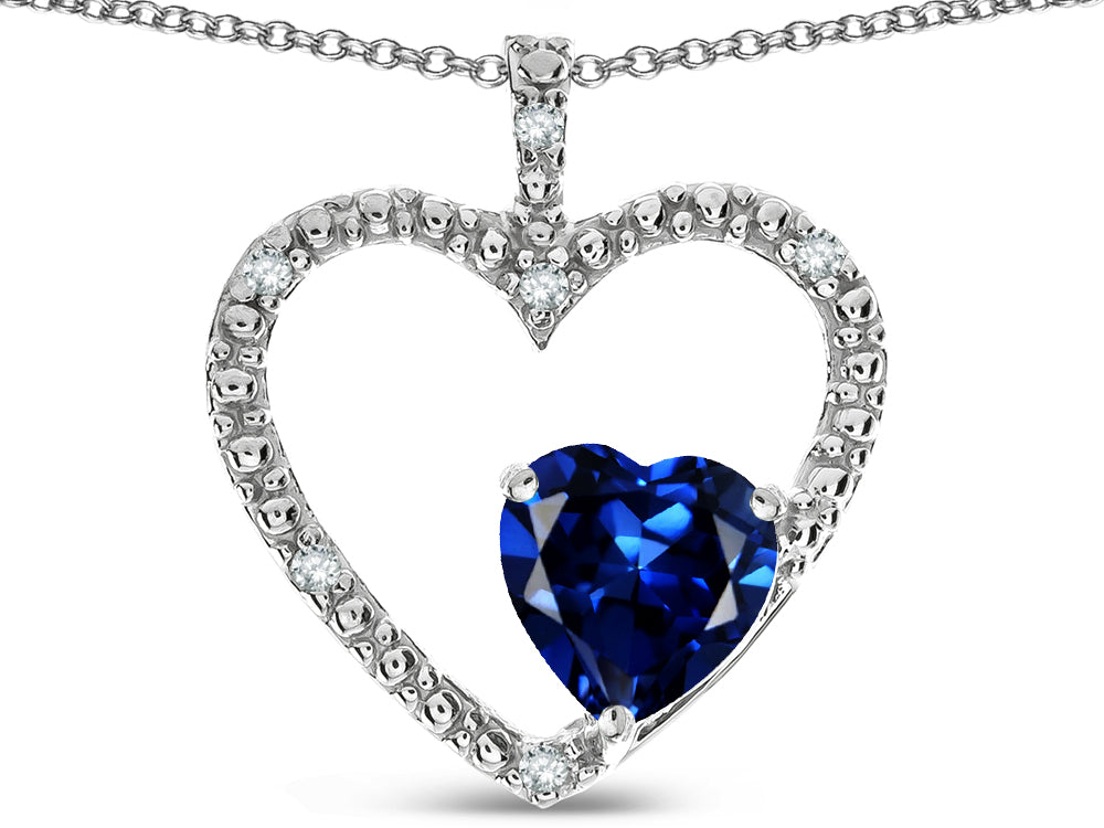 Star K  Open Heart Pendant Necklace with 6mm Heart Shaped Created Sapphire Stone