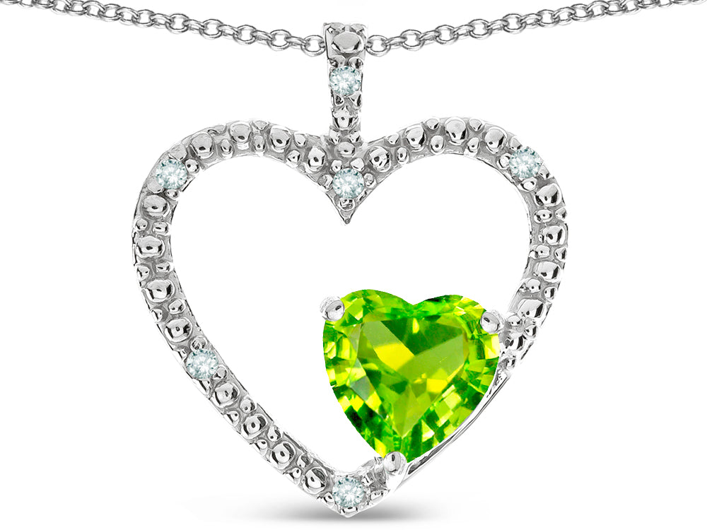 Star K  Open Heart Pendant Necklace with 6mm Heart Shaped Genuine Peridot Stone