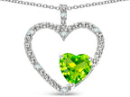 Star K  Open Heart Pendant Necklace with 6mm Heart Shaped Genuine Peridot Stone