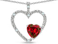 Star K  Open Heart Pendant Necklace with 6mm Heart Shaped Genuine Garnet Stone