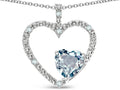 Star K  Open Heart Pendant Necklace with 6mm Heart Shaped Genuine Aquamarine Stone