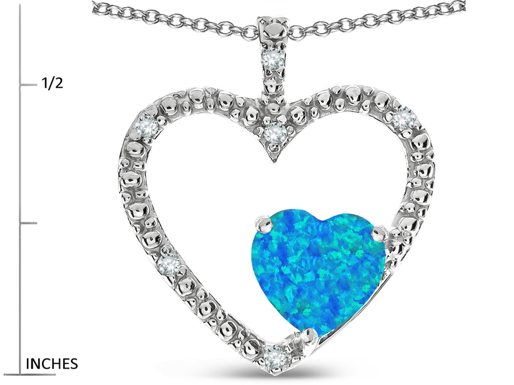 Star K  Open Heart Pendant Necklace with 6mm Heart Shaped Blue Created Opal Stone