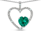 Star K  Open Heart Pendant Necklace with 6mm Heart Shaped Simulated Emerald Stone