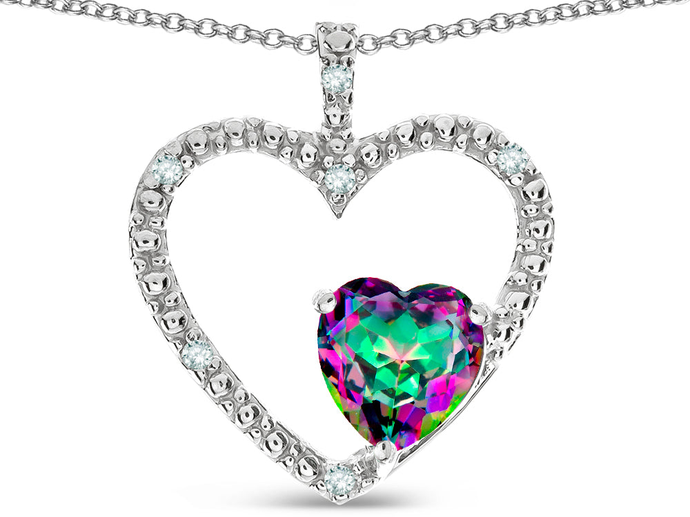 Star K  Open Heart Pendant Necklace with 6mm Heart Shaped Rainbow Mystic Topaz Stone