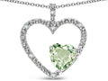 Star K  Open Heart Pendant Necklace with 6mm Heart Shaped Genuine Green Amethyst Stone