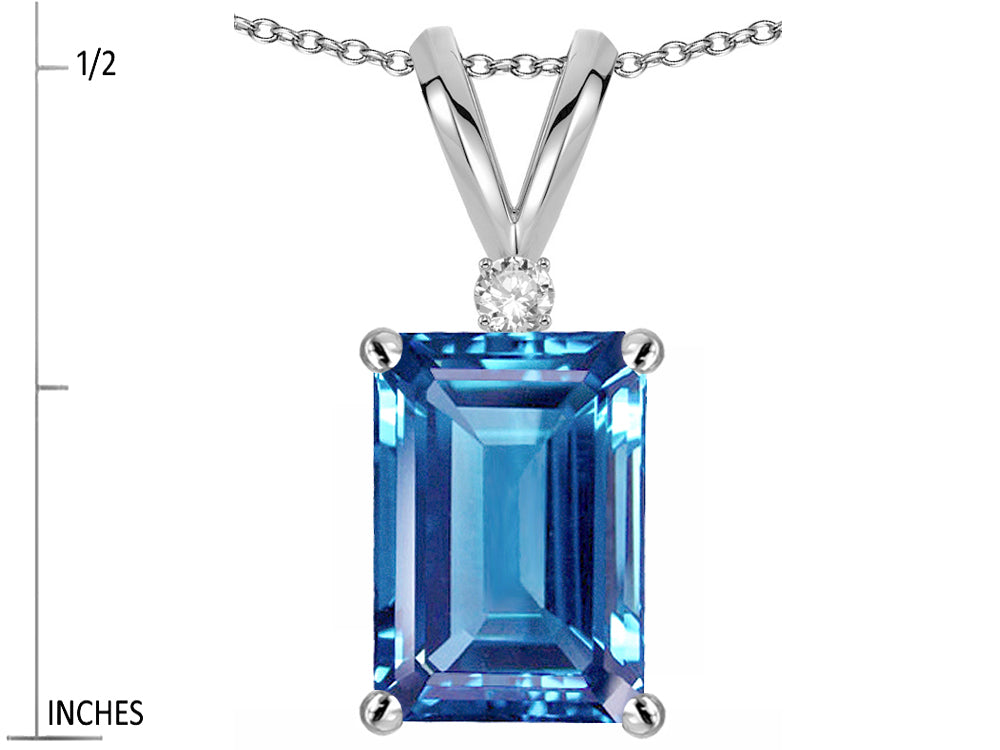 Star K  Classic Octagon Emerald Cut 8x6mm Genuine Blue Topaz Pendant Necklace