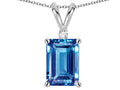 Star K  Classic Octagon Emerald Cut 8x6mm Genuine Blue Topaz Pendant Necklace