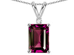 Star K  Classic Octagon Emerald Cut 8x6mm Genuine Rhodolite Pendant Necklace