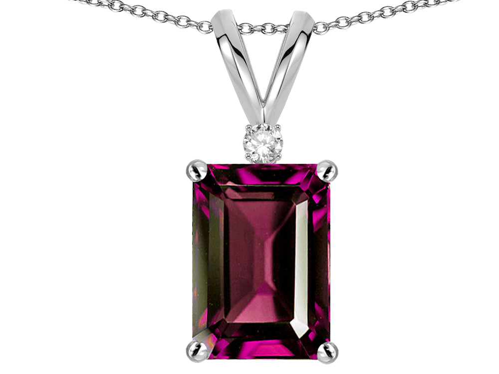 Star K  Classic Octagon Emerald Cut 8x6mm Genuine Rhodolite Pendant Necklace