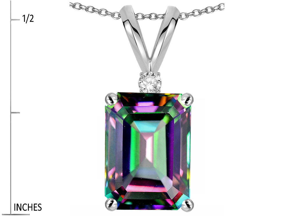 Star K  Classic Octagon Emerald Cut 8x6mm Rainbow Mystic Topaz Pendant Necklace