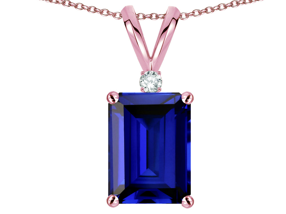 Star K  Classic Octagon Emerald Cut 8x6mm Created Sapphire Pendant Necklace