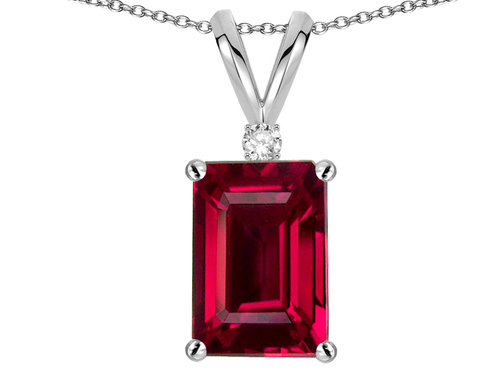Star K  Classic Octagon Emerald Cut 8x6mm Created Ruby Pendant Necklace