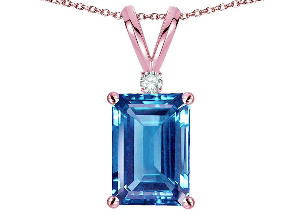 Star K  Classic Octagon Emerald Cut 8x6mm Genuine Blue Topaz Pendant Necklace